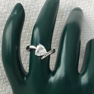 Sterling Silver Heart Solitaire Ring • Simulated Diamond • Promise Engagement